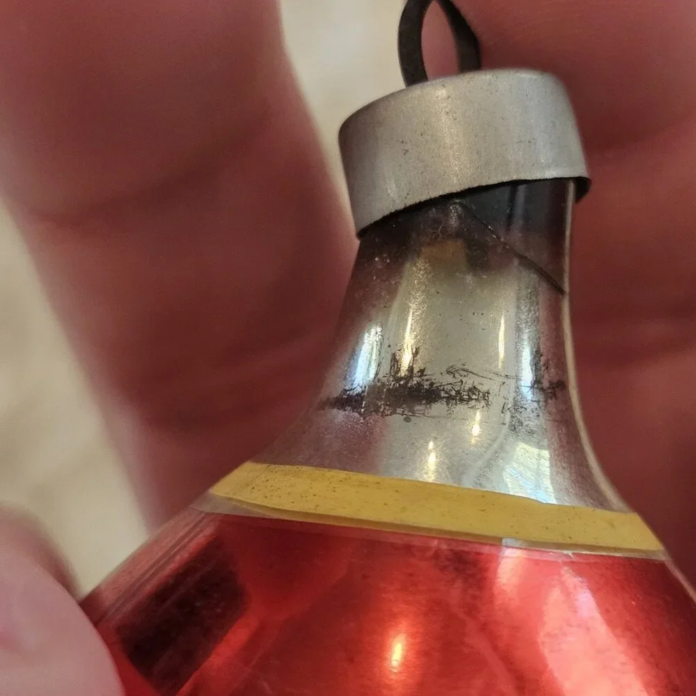 VTG MCM Christmas Ornament Teardrop‎ Reflector Mercury Glass Indent Silver
